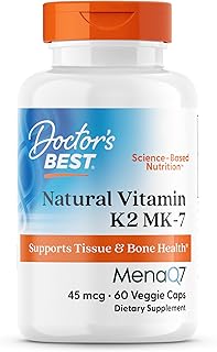 Doctors Best Natural Vitamin K2 MK-7, Supports Tissue & Bone Health, Non-GMO, Gluten Free, Soy Free, Vegan 60 Veggie Caps
