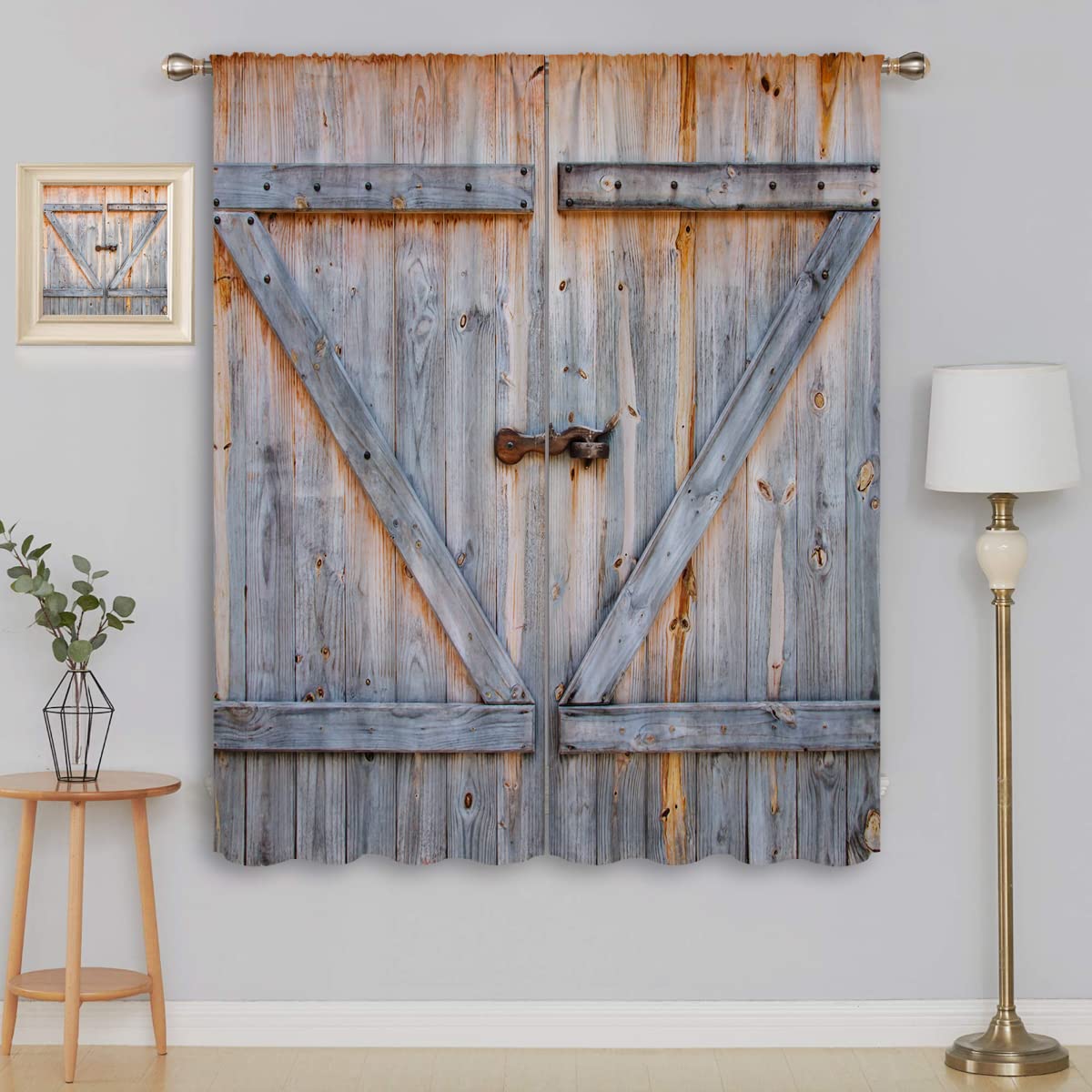 PYMATYTN Wooden Barn Door Blackout Curtains for Boy Girl Room Darkening Decor,Farmhouse Western Vintage Bedroom Living Room Home Rod Pocket Thermal