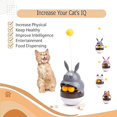 Miniatura 2 de Juguete rompecabezas para gatos, dispensador de comida para mascotas con equilibrio automático, estimulante del cerebro, alimentador lento, juguetes