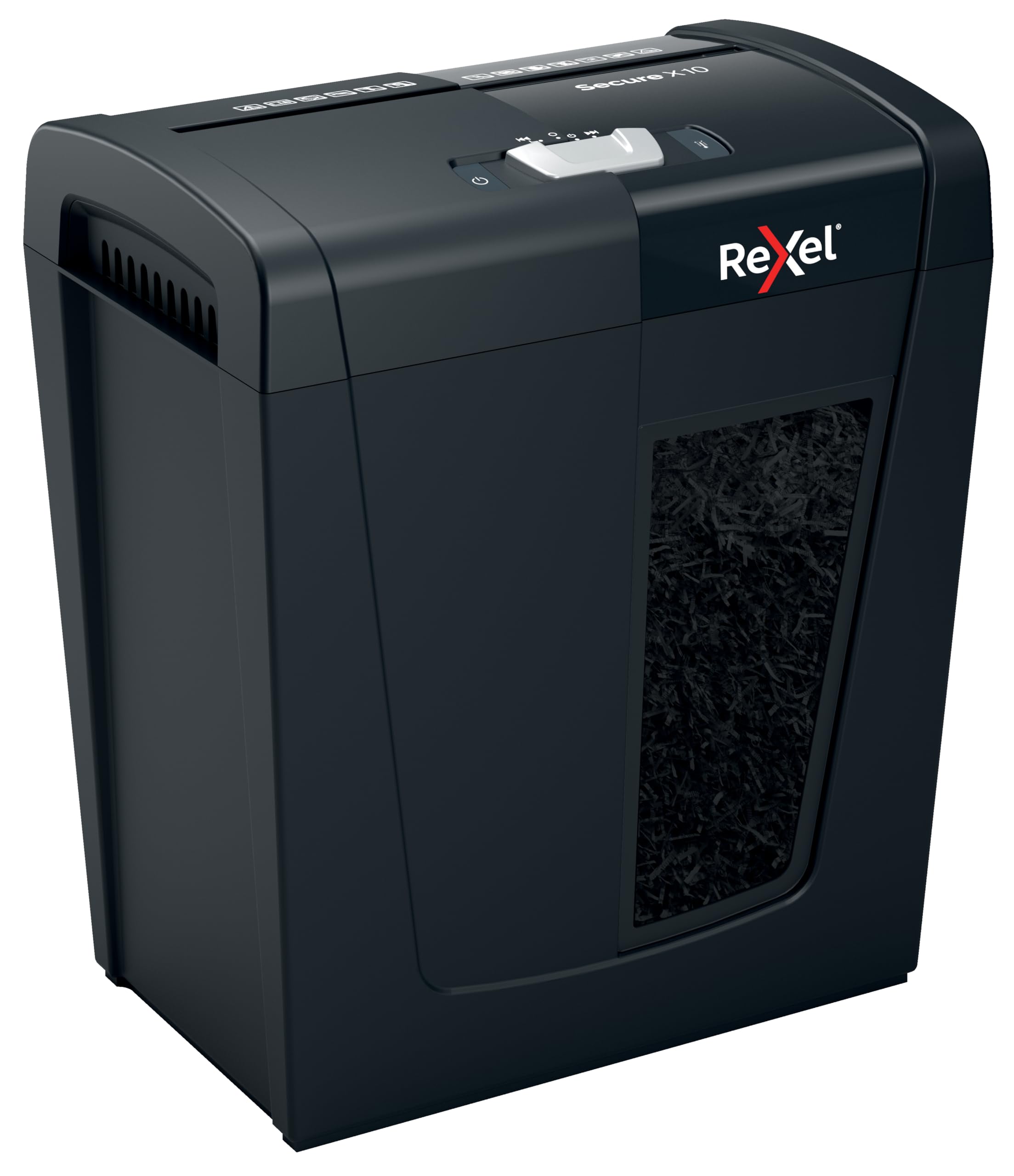 Rexel X10, Niszczarka do Papieru, Tnie na Konfetti do 10 kartek (80 gsm), Poziom Bezpieczeństwa P-4, Domowe Biuro, Pojemność Pojemnika na ścinki 18L, Cicha i Kompaktowa, Seria Protect (2020124EU)