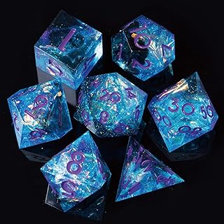 Sharp Edge DND Dice Set Handmade 7 Accessories Dice for Dungeons and Dragons TTRPG Games, Multi-Sided RPG Polyhedral Resin Sharp Edge Dice Roleplaying Games Shadowrun Pathfinder MTG(Blue-Dark)