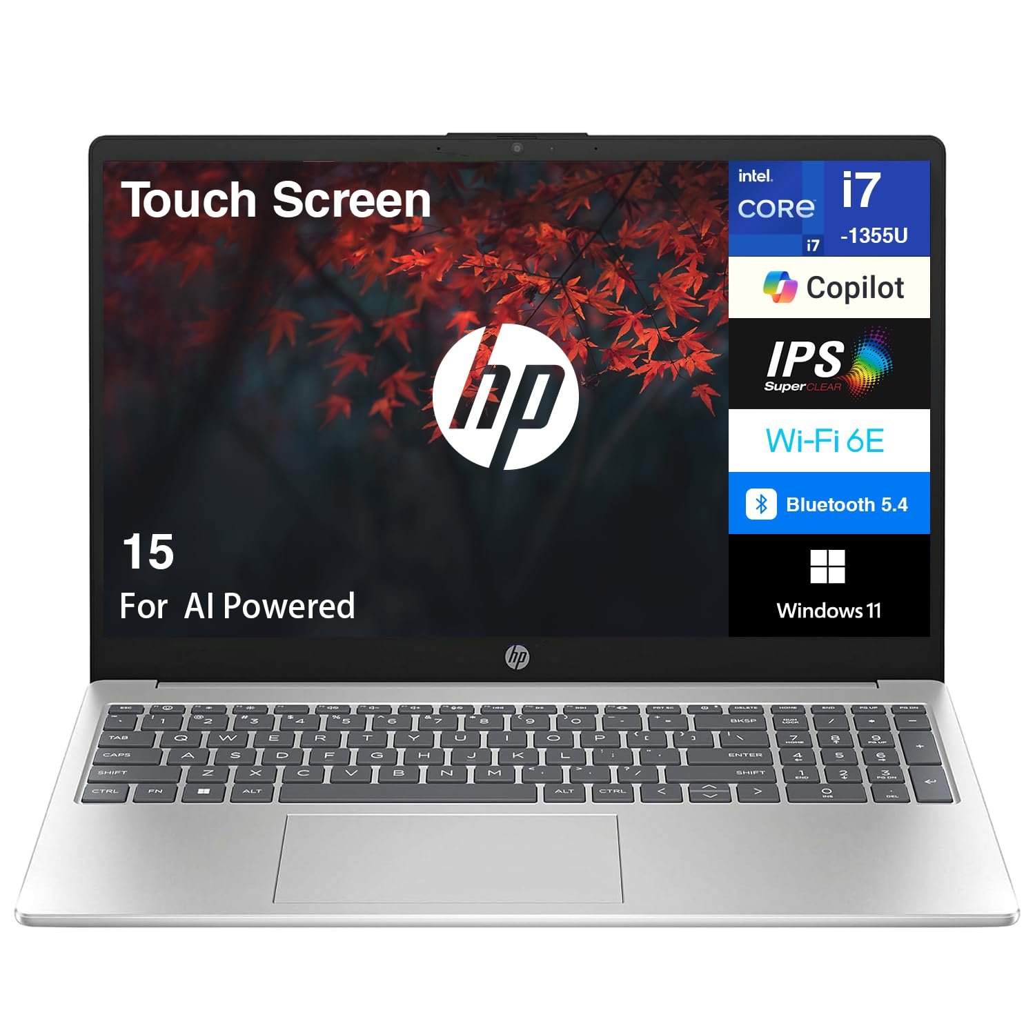 HP 15 AI Powered Laptop 15.6" Touchscreen IPS FHD Display (Intel i7-1355U, 64GB DDR4, 2TB PCIe SSD, Intel Iris Xe, WiFi 6E, Webcam, Bluetooth 5.4, Win 11 Pro)