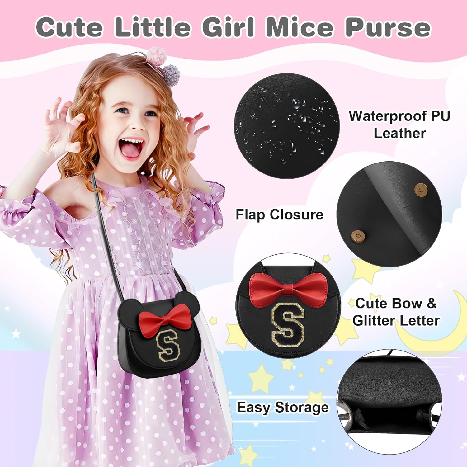 Little Girl Toddler Purse - Cute Mouse Ear Bow Crossbody Bag for 2-8 Year Olds - Birthday Gift - Image 2