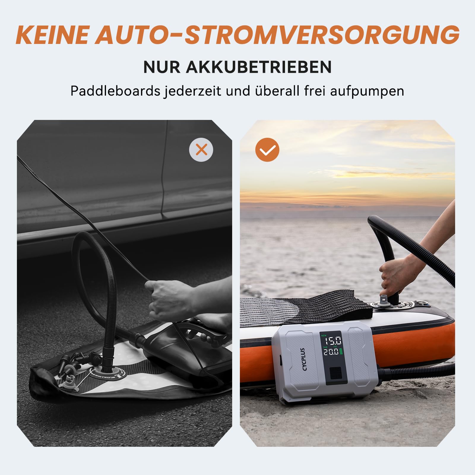 CYCPLUS SUP Pumpe, 20PSI, 5200mAh Akku, Aufpumpen & Ablassen | Zwei-Stufen-Aufpumpen, Auto-Stopp & Doppel-LED-Anzeige, für SUP Board Schlauchboot Zelt Matratze