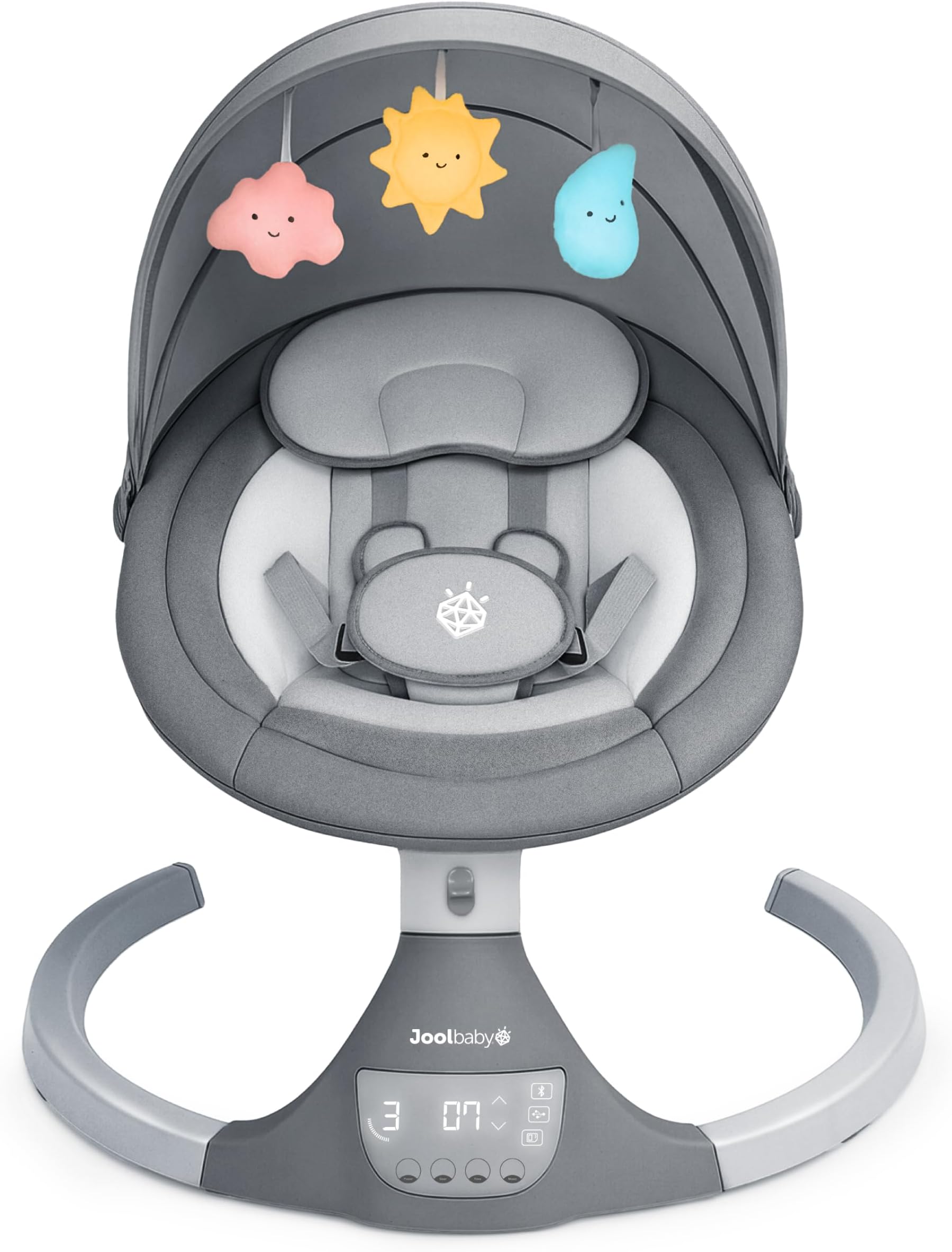Jool Baby Nova Swing for Newborns - Electric Motorized Infant Swing, Bluetooth Music, 10 Preset Melodies, Remote (Updated Model, Gray)