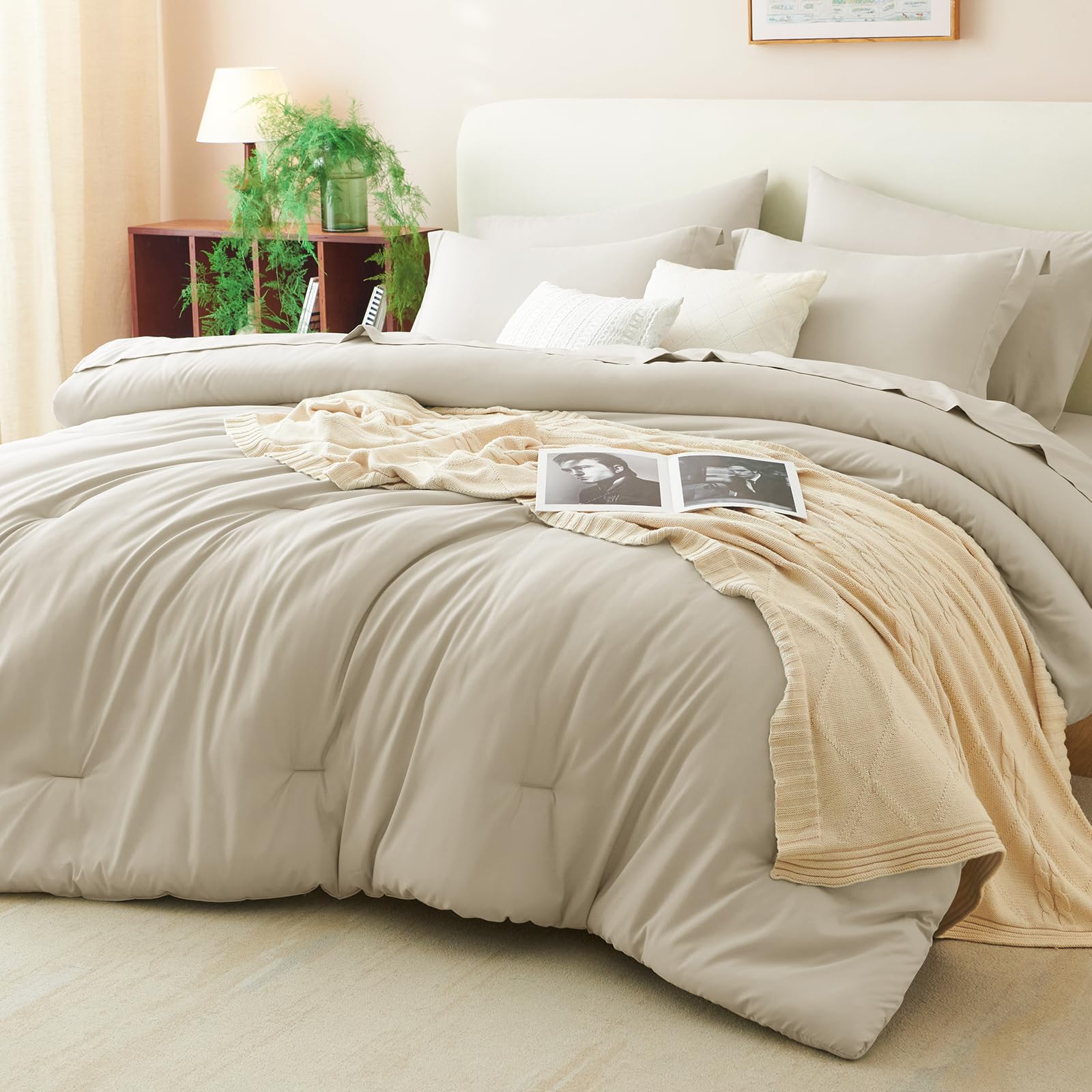 Photo 1 of **MISSING PIECES**CozyLux Queen Comforter Set Oatmeal, 7 Pieces Bed in a Bag Queen Comforter Set with Sheets, Luxury Soft Bedding Sets with Down Alternative Comforter, Fitted Sheet, Flat Sheet, Pillowcases & Shams