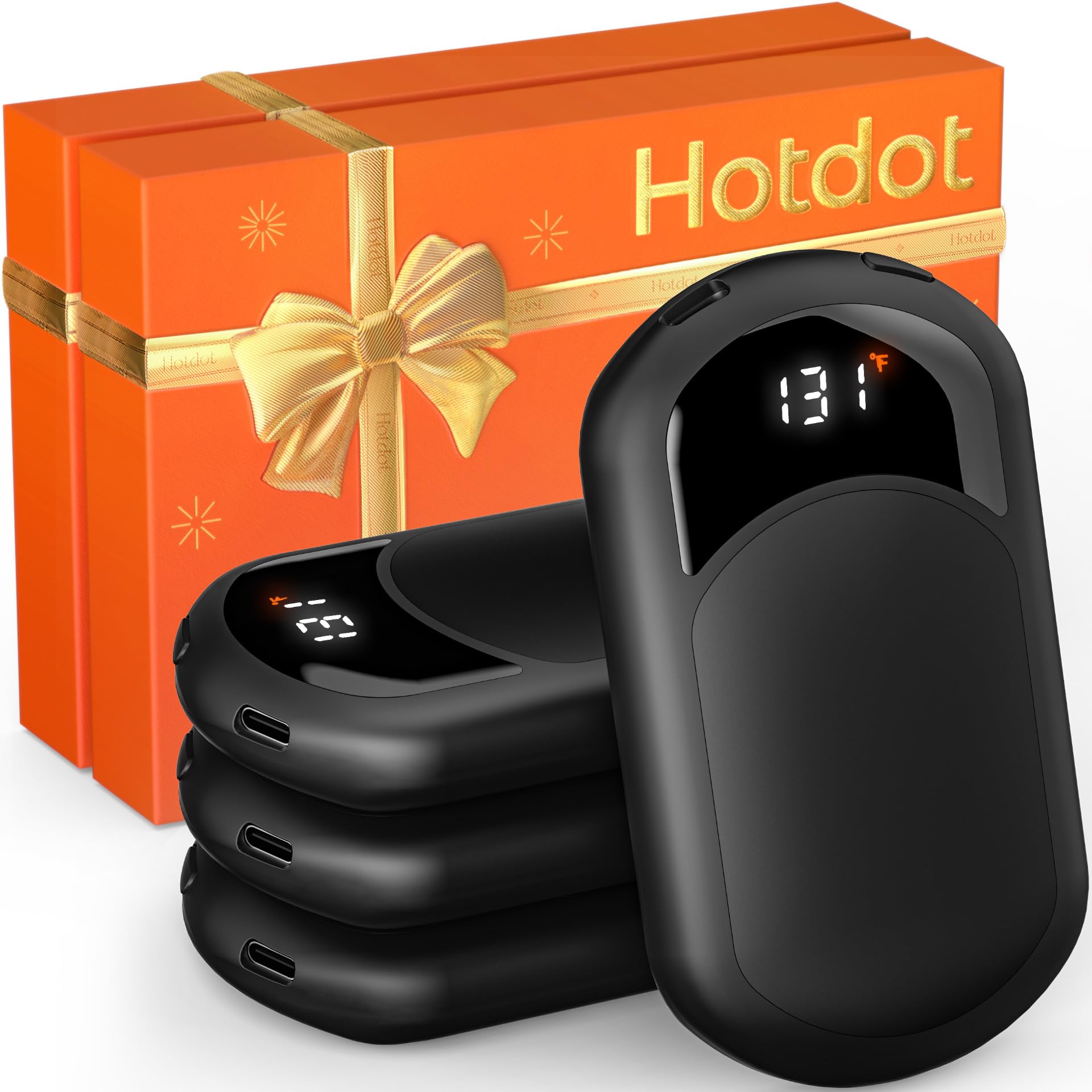 Hotdot Rechargeable Hand Warmers Box, LED Display Real-Time Battery and Temperature, 4 Pack Portable Electric Hand Warmer, Men Women Gifts for