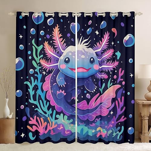 Feelyou Cute Axolotl Curtains for Bedroom Living Room
