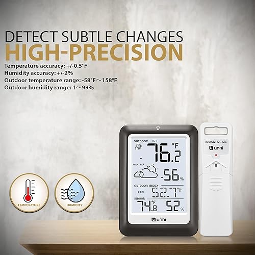 Miniatura 5 de Termómetro para interiores y exteriores, estación meteorológica inalámbrica, monitor de humedad y temperatura, funciona con pilas, termómetros