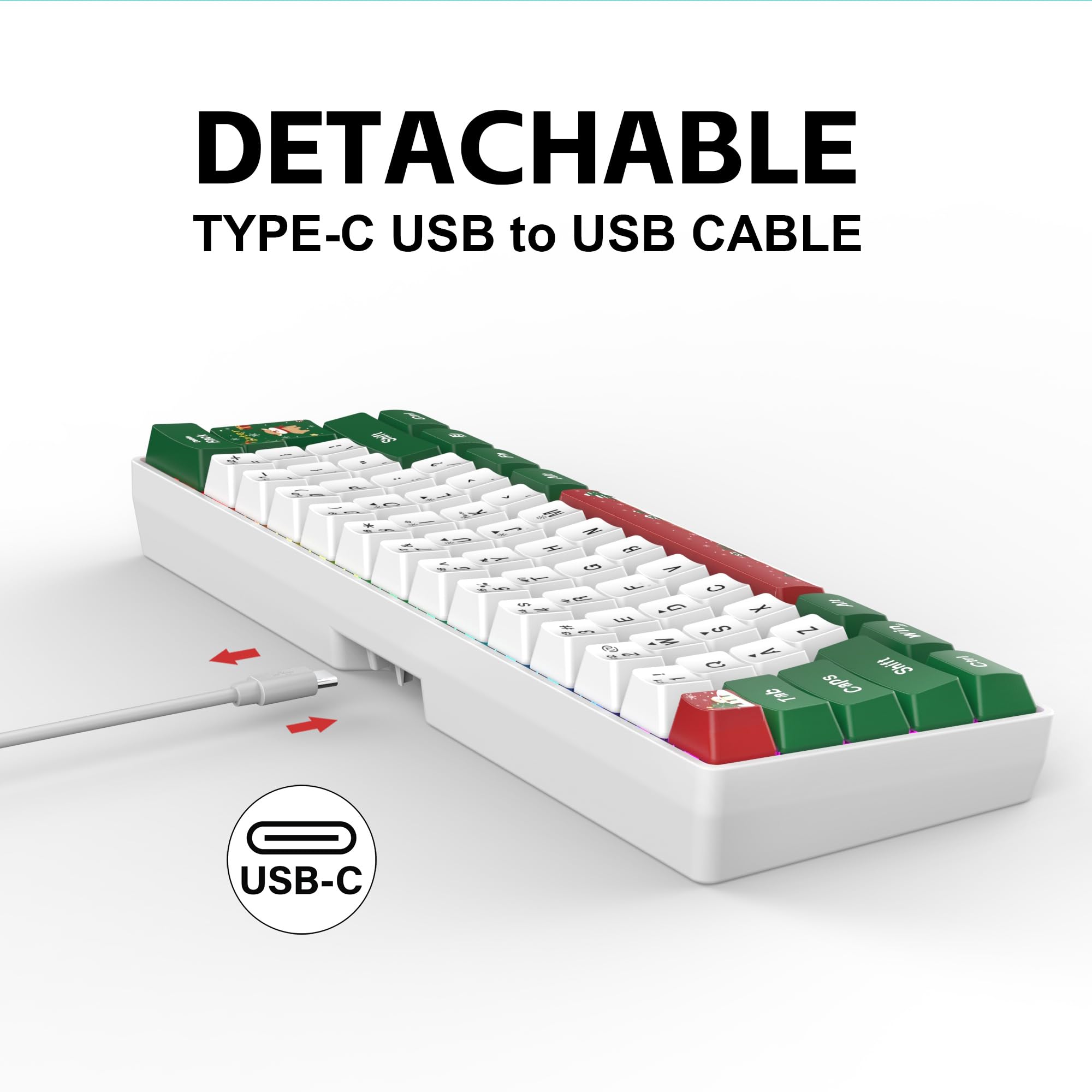 Snpurdiri 60% Wired Gaming Keyboard, RGB 61-Key (Red Green White) view 7