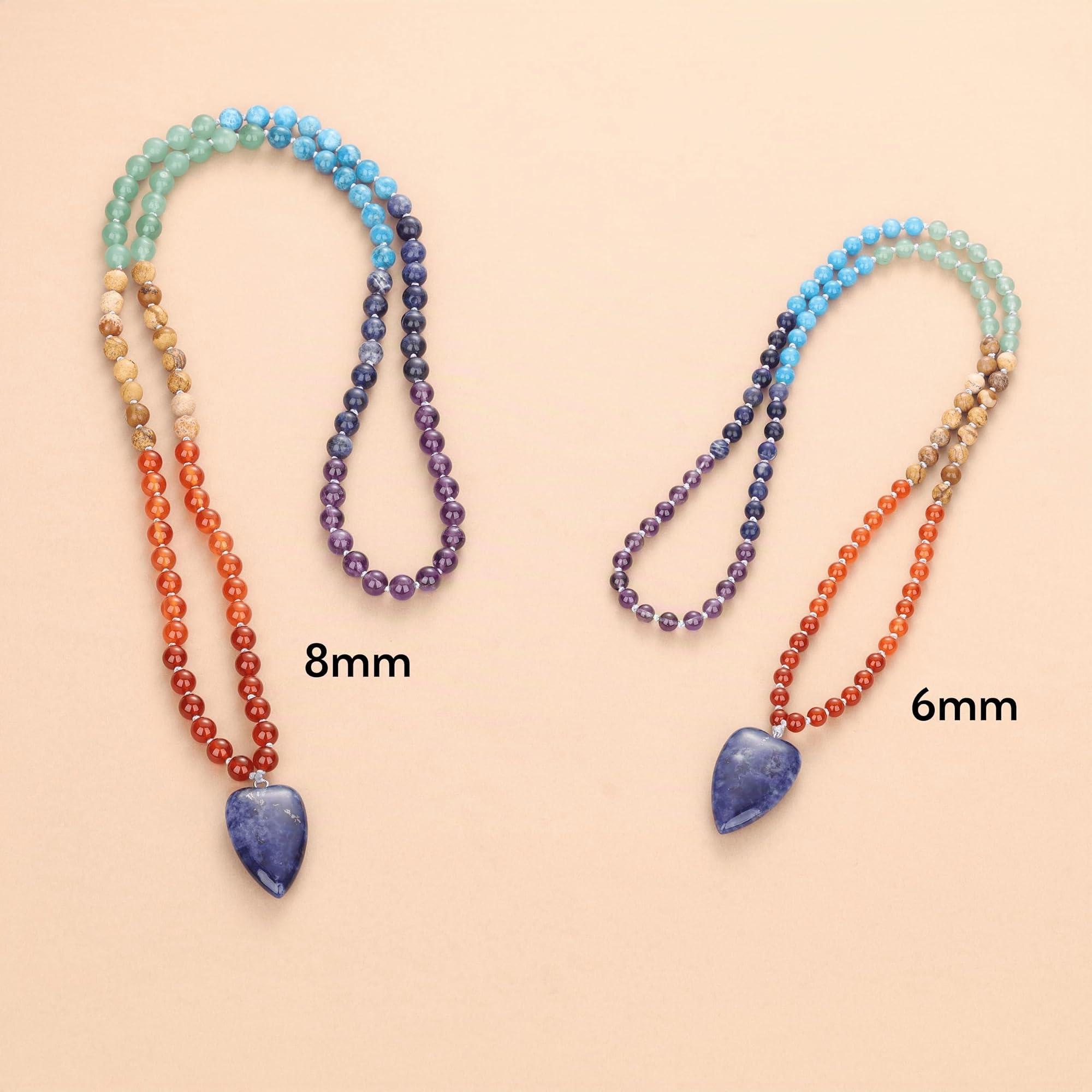 COAI Collar Rosario Japa Mala 108 Cuentas de Piedras Naturales Anudadas a Mano y Colgante Corazón Estilizado, Collar Piedras Naturales Hombre Mujer