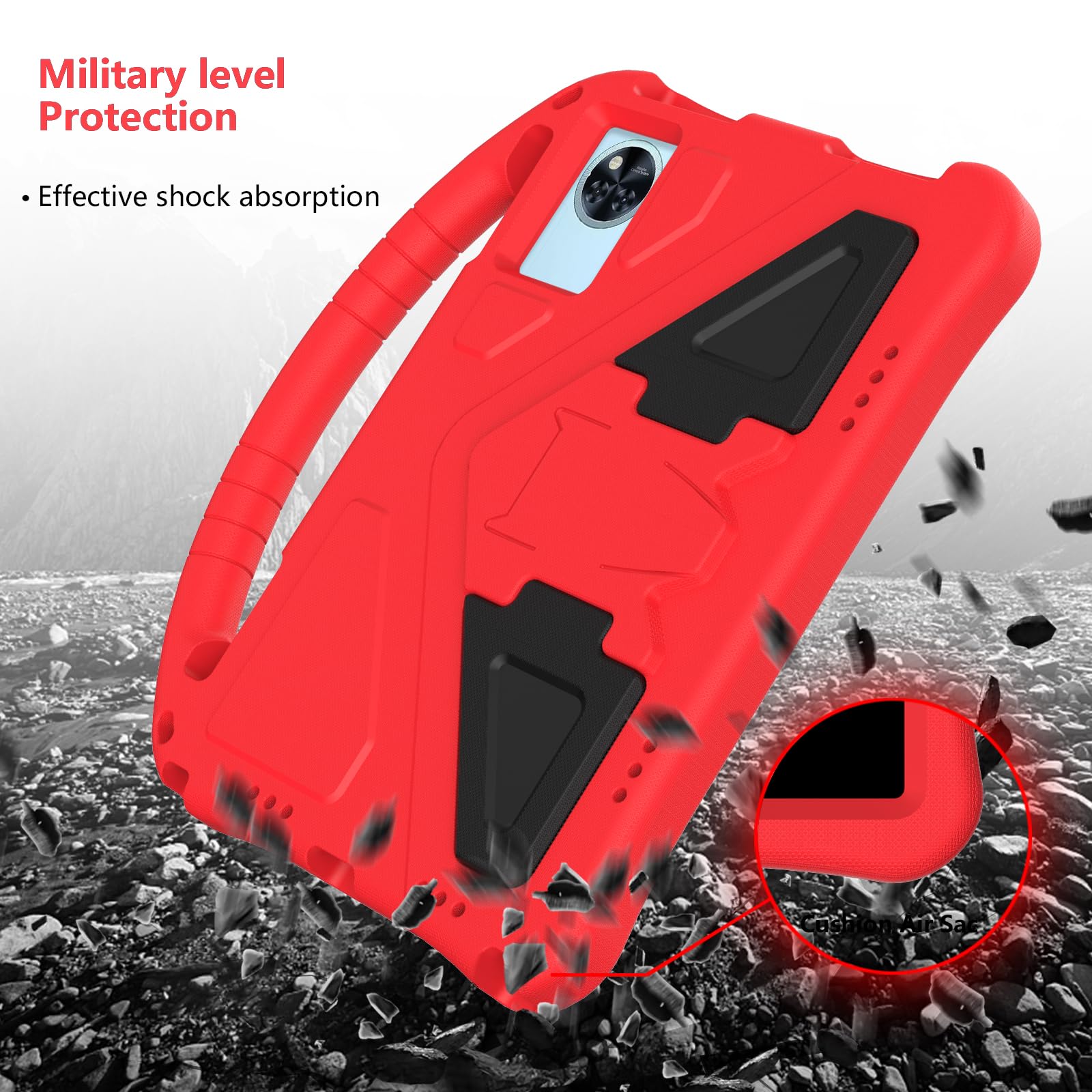 Custodia con cavalletto per bambini compatibile con Doogee U11/U11 Pro 11 pollici (2025), leggera copertura in EVA antiurto spessa protezione dagli urti copertura per tablet W tracolla + manico. Rosso