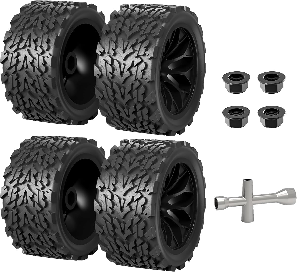 Hosim 4pcs 12mm hex Wheels and Tires for RIAARIO and AMORIL 1/10 RC Trucks, for Traxxas Rustler Stampede 2wd 4x4 VXL Mini X17 X25 X27 Rubber Wheel Replacements 4.66 OD x 2.17 Width