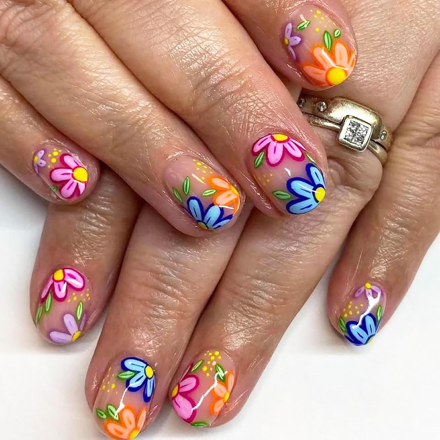 Colorful Flower Press on Nails - Spring Summer Short Acrylics