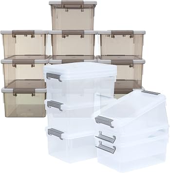 Citylife 6 Packs 3.2 QT Small Storage Bins with Lids & 1.3 QT 10 Pack Small Storage Bins Plastic Storage Container Stackable Box with Lids for Organizing