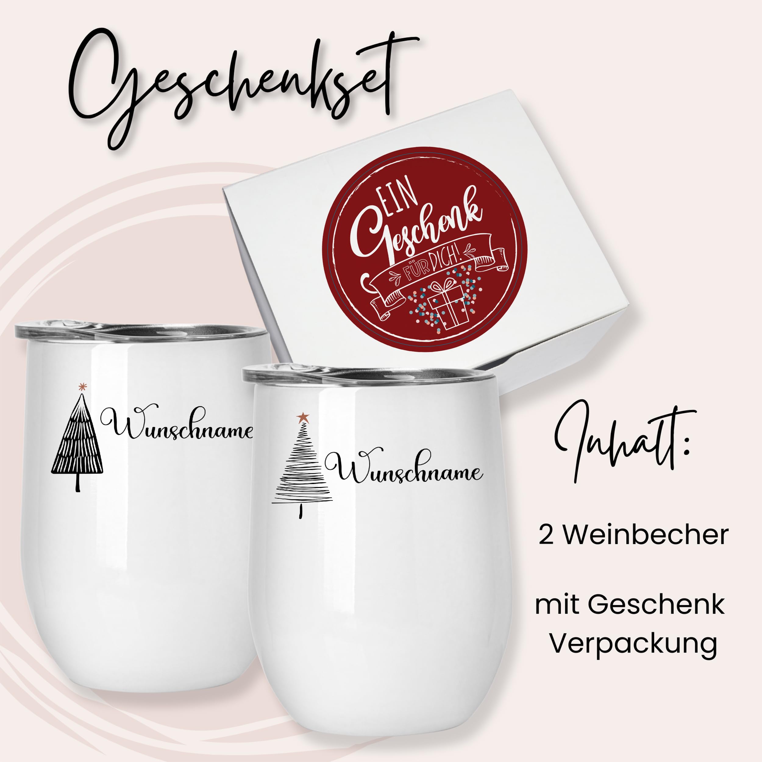 GRAZDesign Glühweinbecher Set personalisiert Geschenkset Weihnachten mit zwei Namen Edelstahl Becher