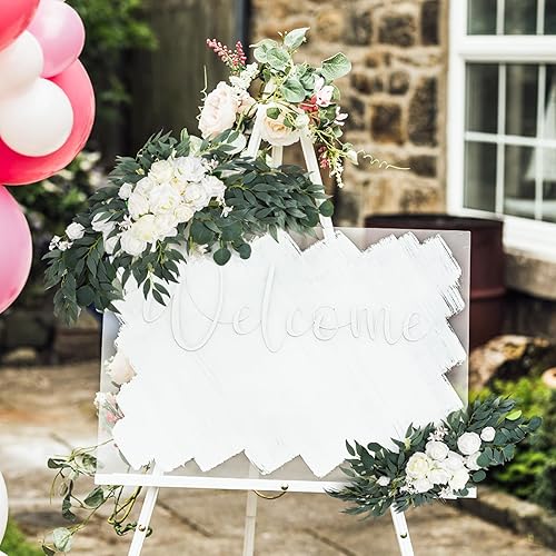 Miniatura 6 de Paquete de 2 flores artificiales de arco de boda, juego de arreglos florales de 28 pulgadas20 pulgadas, letreros de bienvenida de boda, kit de