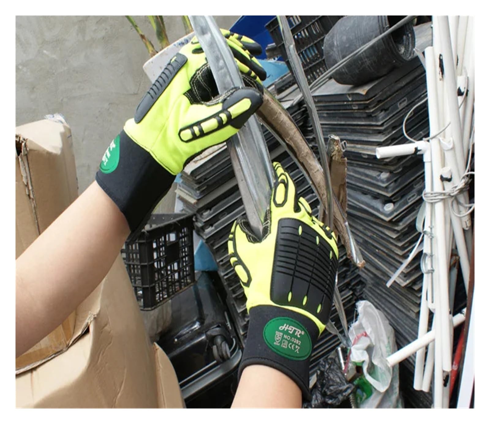 Generico Guanti da lavoro resistenti agli urti - Guanti di sicurezza anti-vibrazione, anti-urto e anti-taglio for meccanici(L)