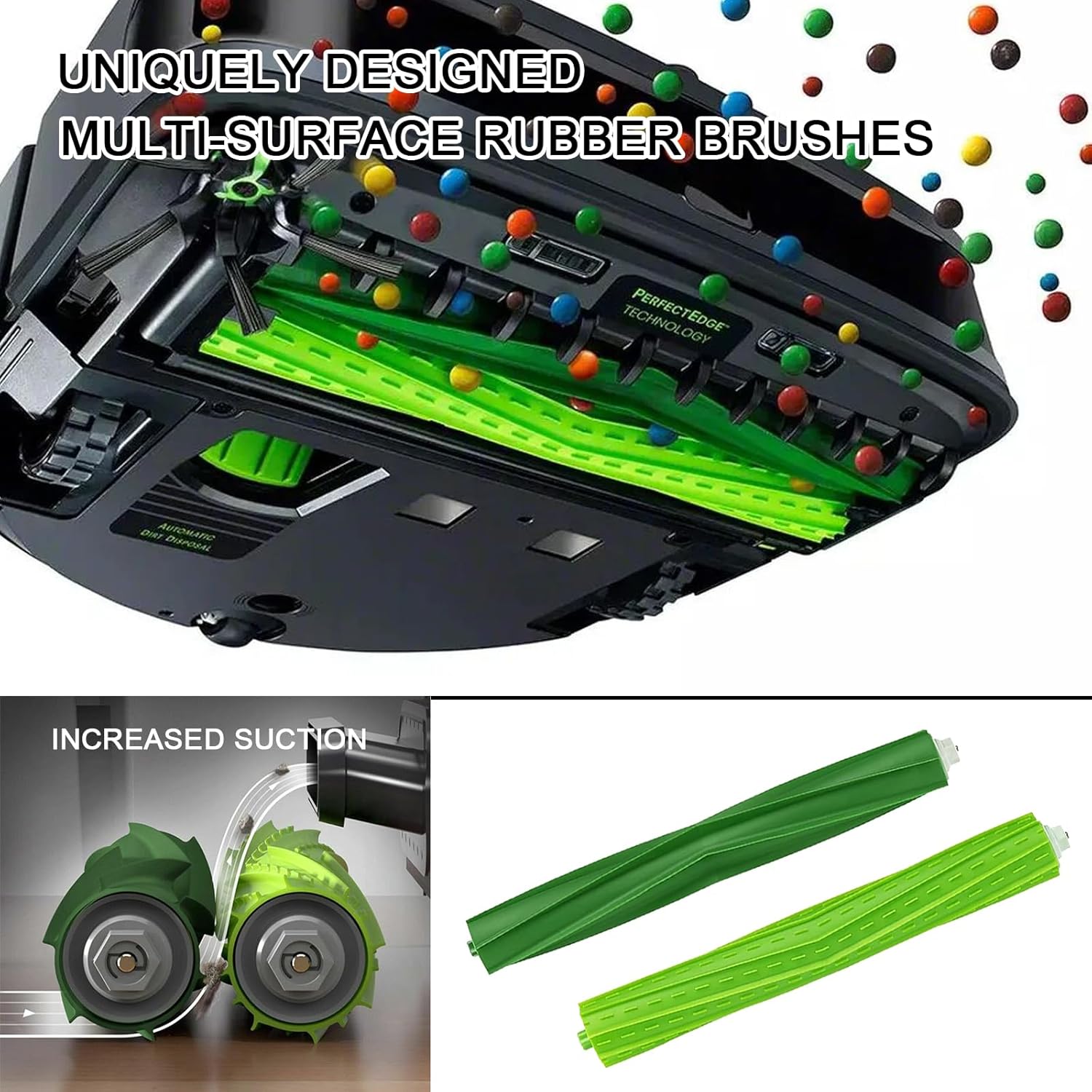 4-Set Replacement Rubber Brush Kit for iRobot Roo-mba S9/S9+ / S9 Plus (9150/9550) - Dual Multi-Surface Roller Brushes