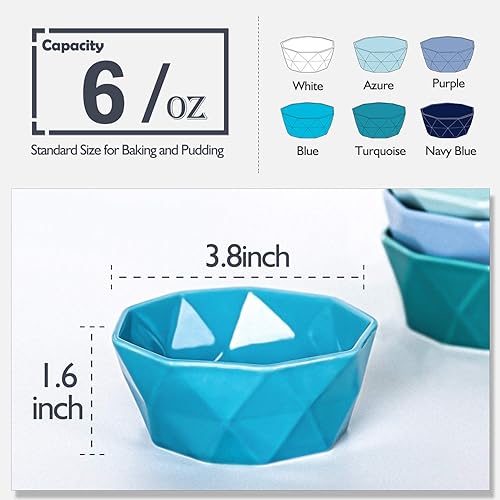 Miniatura 21 de DELLING Ramekins - Juego de 6 moldes de porcelana de 8 onzas, aptos para horno, moldes de estilo geométrico para hornear soufflé, helado