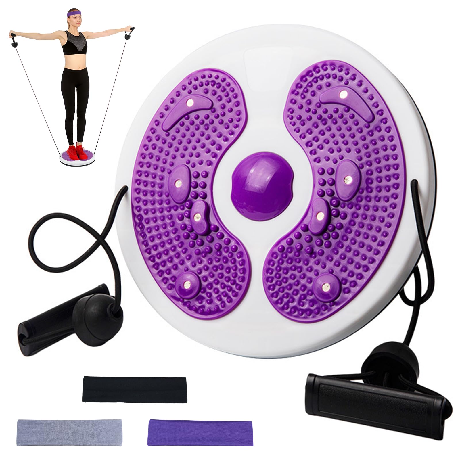 Taillentwister mit 3 Stück Sport Haarband, Twist Waist Disc Board mit Kordelzug, Multifunktions Balance Board Pedal, Taille Drehscheibe Hüfttrainer Twist Waist Disk Fitnessgerät für Zuhause