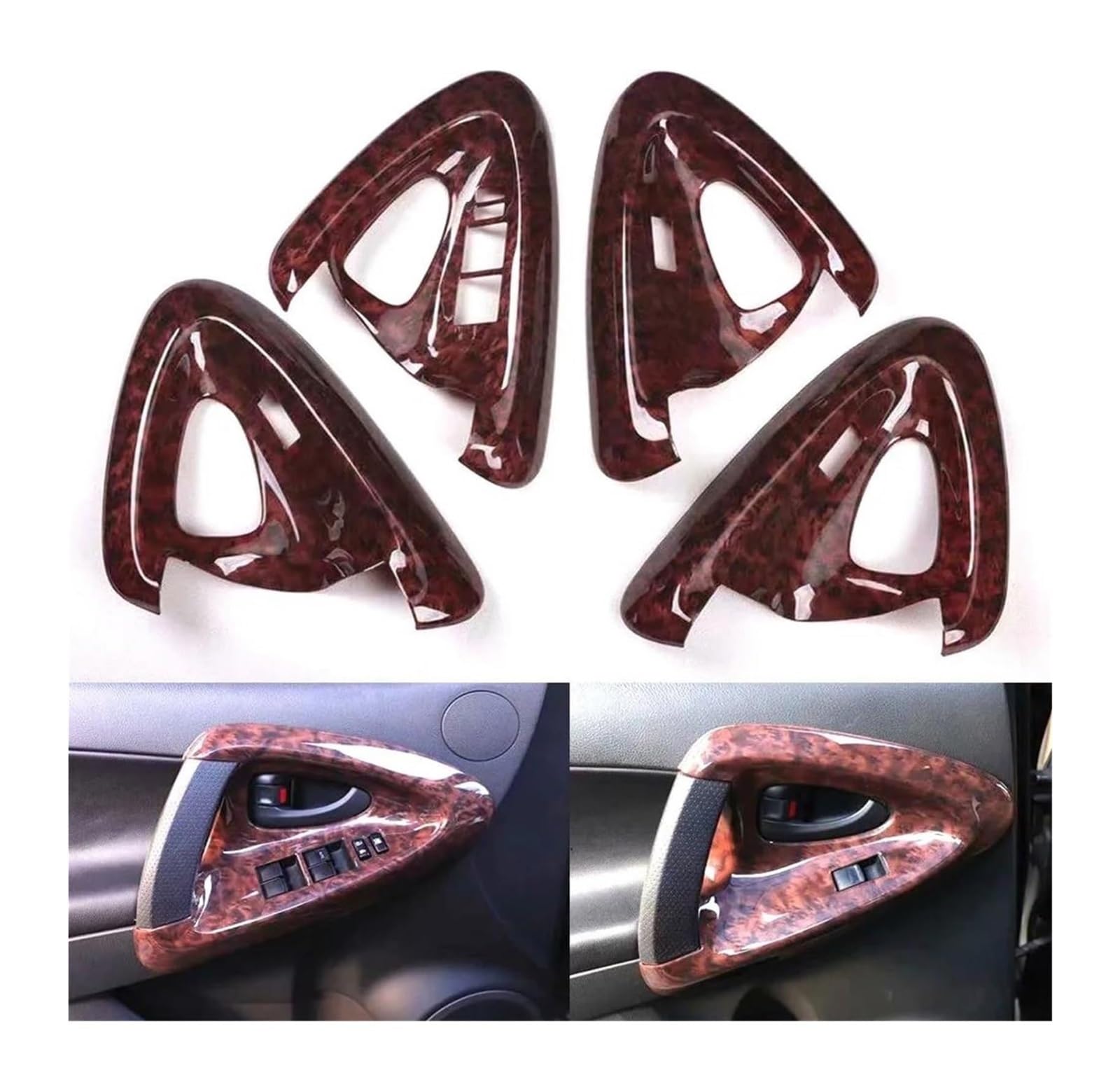 TYTYASS Inner Door Handle for Toyota for RAV4 2009-2012 LHD Car Interior Door Handle Window Lift Switch Panel Bezel Trim Styling Protect Molding Line(Agate Color)