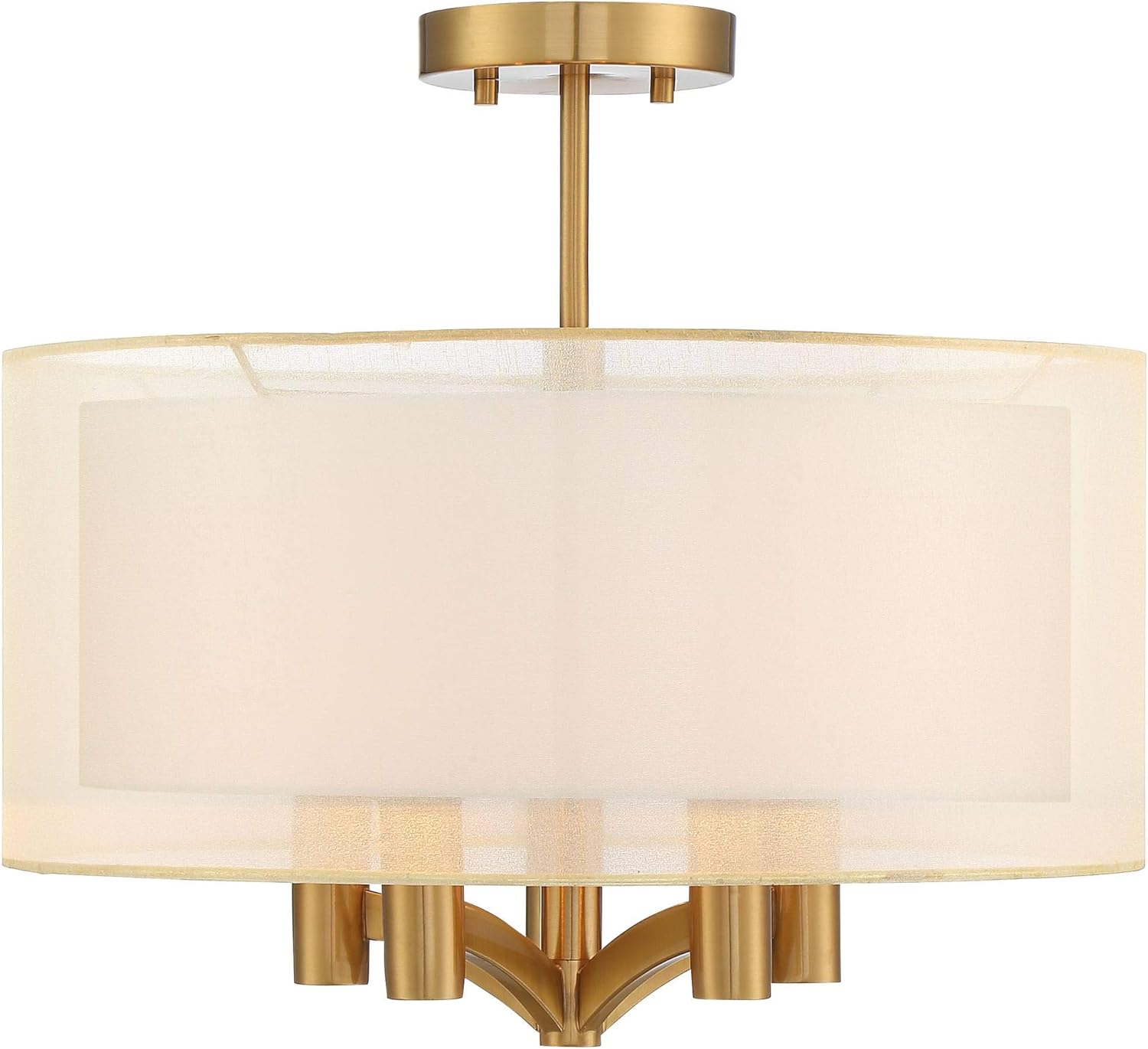 Warm Brass and White Drum Shade Semi Flush Mount Ceiling Light