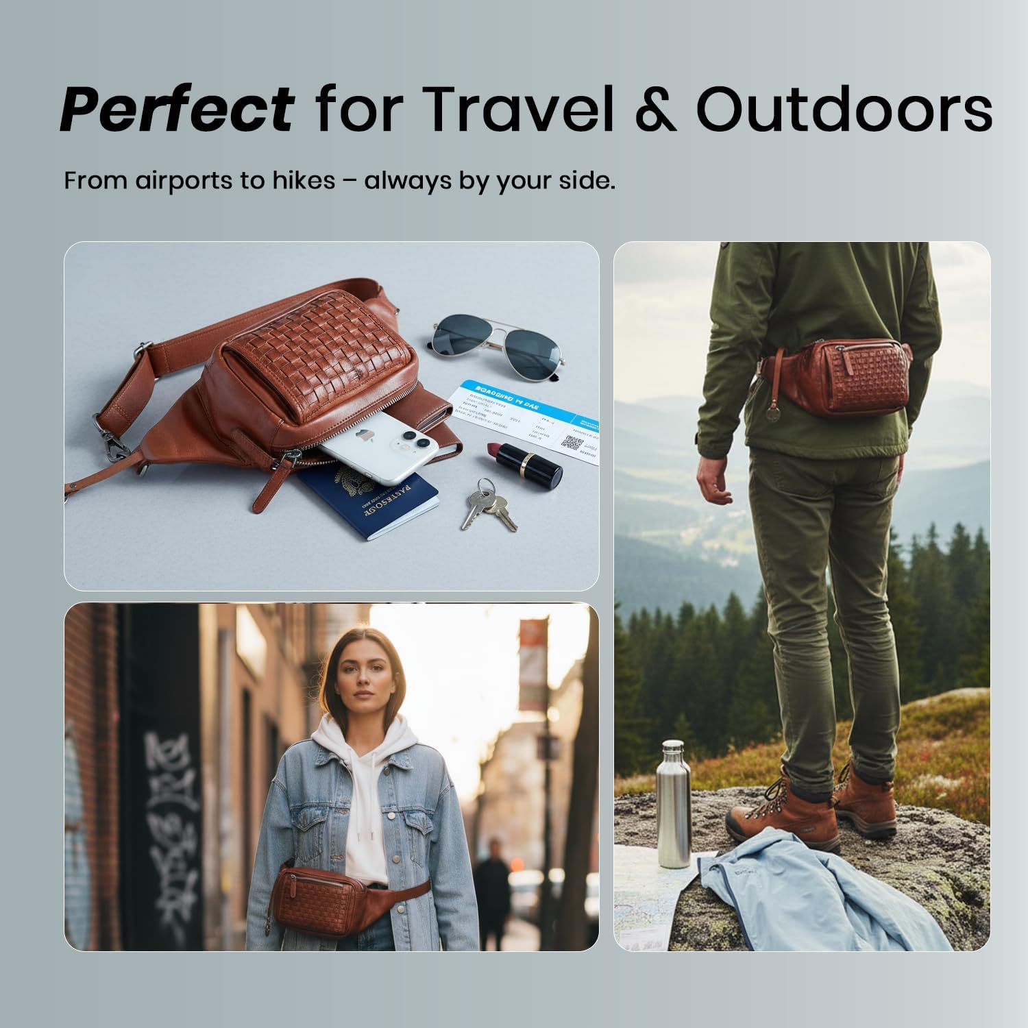 Genuine Leather Waist Bag Unisex, Waist Bag for Travel Trendy Casual Travelling Essentials Kept Bag Stylish, Durable, and Secure Travel Companion(VL-094-COGNAC)