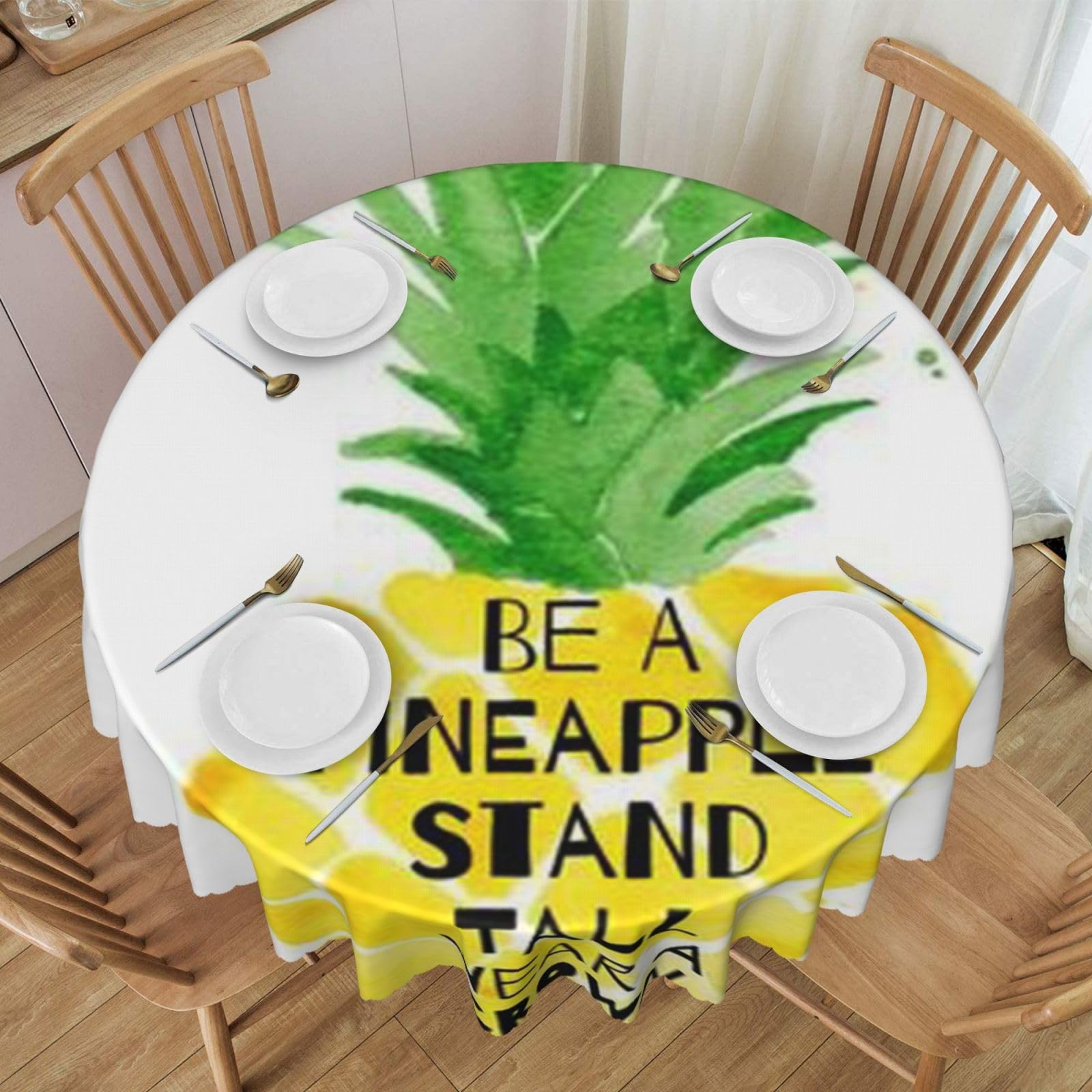 DCEHGEW 60 In Round Tablecloth with Lace, Be a pineapple Printed Oilproof & Washable Fabric Picnic Table Cloth Table Covers