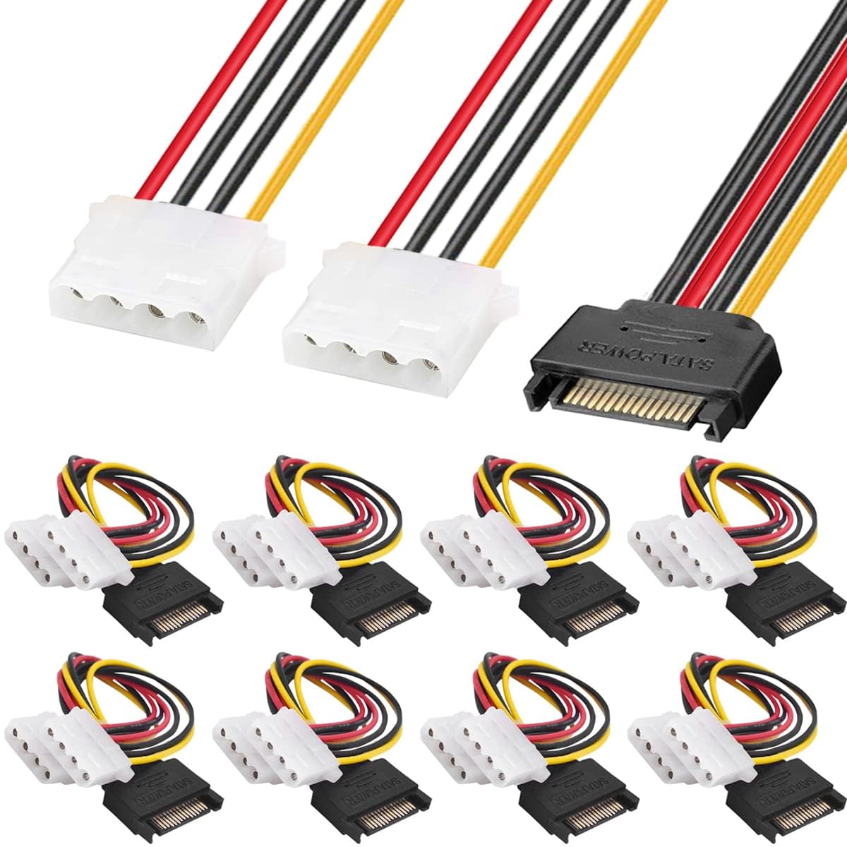 Electronics - 10Pack SATA to Dual Molex LP4, 15 Pin SATA Male to 2 x 4 Pin Molex IDE Female Y Splitter Power Cable Adapter for Hard Drive HDD
