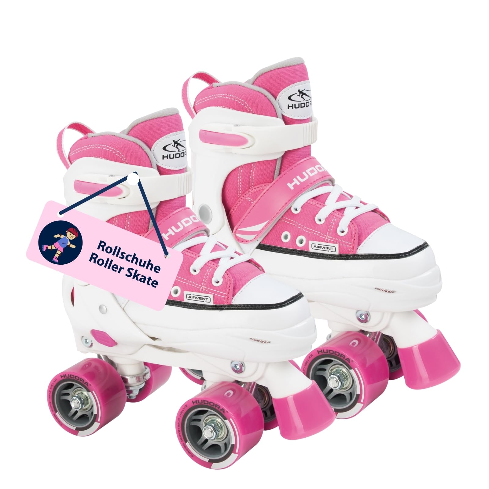 HUDORA Hochwertige Rollschuhe - Pink/Schwarz, Verstellbar, ABEC 3 Carbon-Kugellager, Nylonstiefel, Aluminium-Truck, Größe 32-35, Für Kinder & Jugendliche