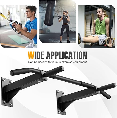 Miniatura 4 de GYMAX Barra de dominadas, barra de dominadas montada en la pared de 440 libras con 3 posiciones de agarre, estación de barra de entrenamiento de