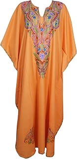 Indiatrendzs Womens Nightwear Cruise Maxi Kaftan Floral Hand Embellished Evening Dress 2X Orange