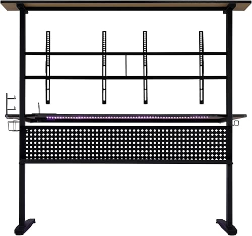 Miniatura 5 de Acme Canzi - Mesa de juegos de madera con 2 soportes de pantalla de metal, color negro