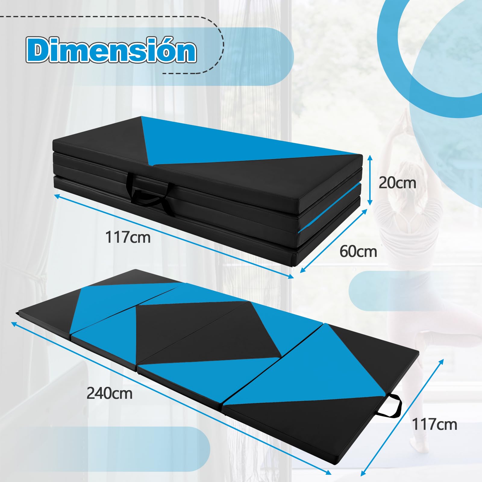 COSTWAY Colchoneta de Gimnasia Plegable 240 x 117 x 5 cm, Esterilla de Piel PU para Ejercicio Aeróbico