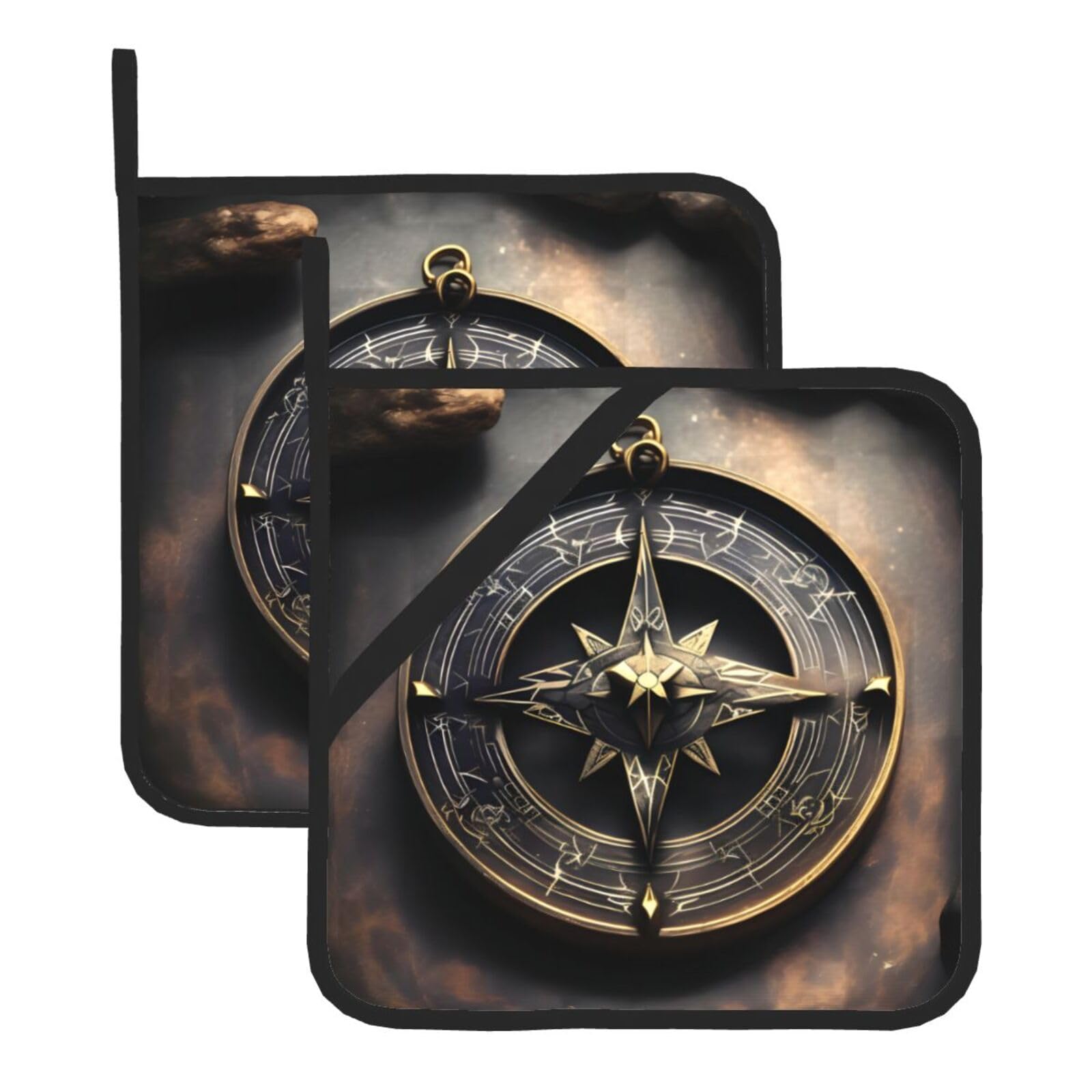 Magical Design Norse Runes Compass Square Heat Resistant Trivet Set Thick and Durable for Baking Barbecue Cookware Oven
