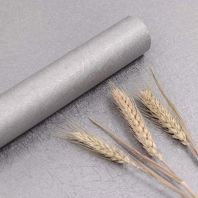 Silver Wallpaper Self Adhesive Wallpaper Grey Sticky Back Plastic Vinyl Wrap Film Thickness upgrade Peel and Stick Wallpaper 40cm X 300cm for Decoration Kitchen Worktop Covering Furniture Stickers
