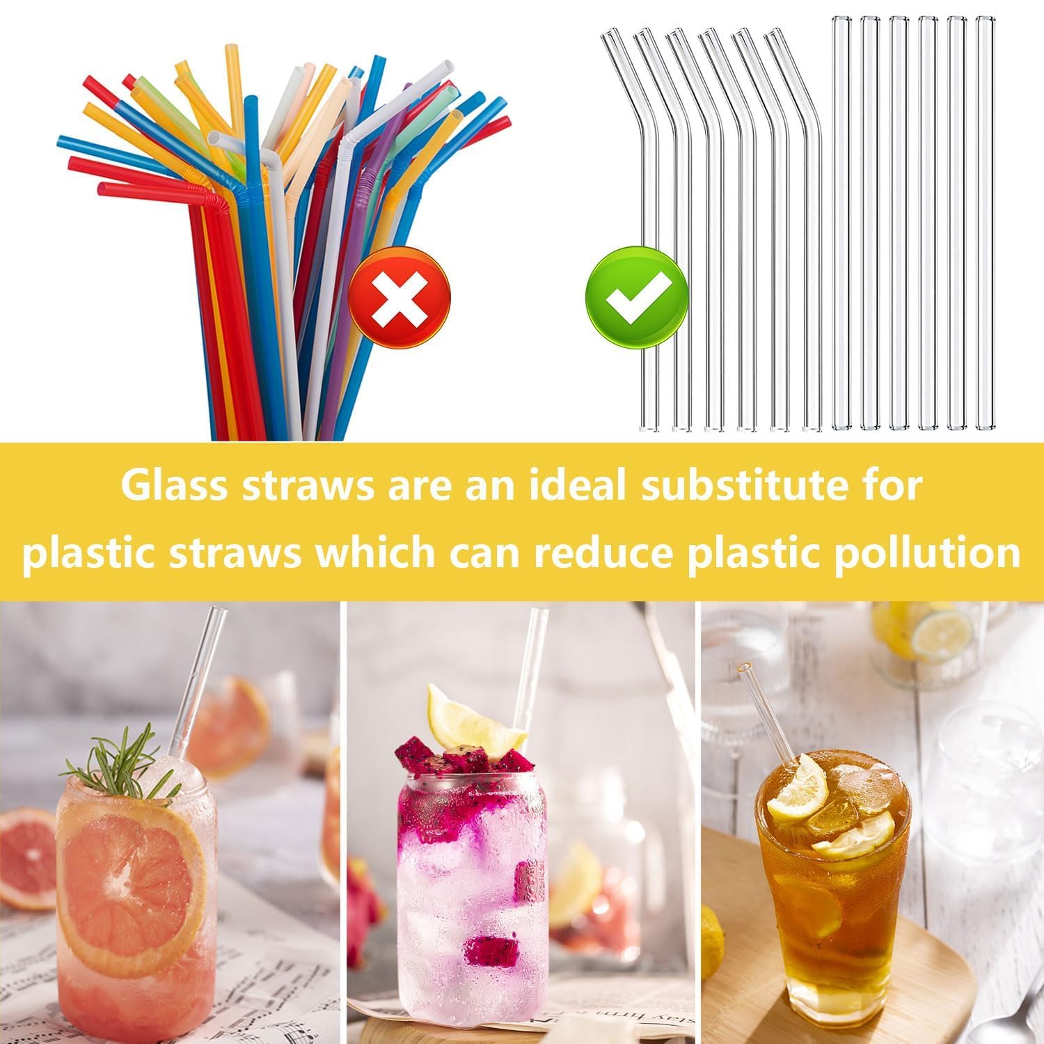 6 Gewellte Glasstrohhalme Mit Reinigungsbürste – Bruchfest, Lebensmittelecht, 20 Cm Lang | Wiederverwendbar & Bunt
