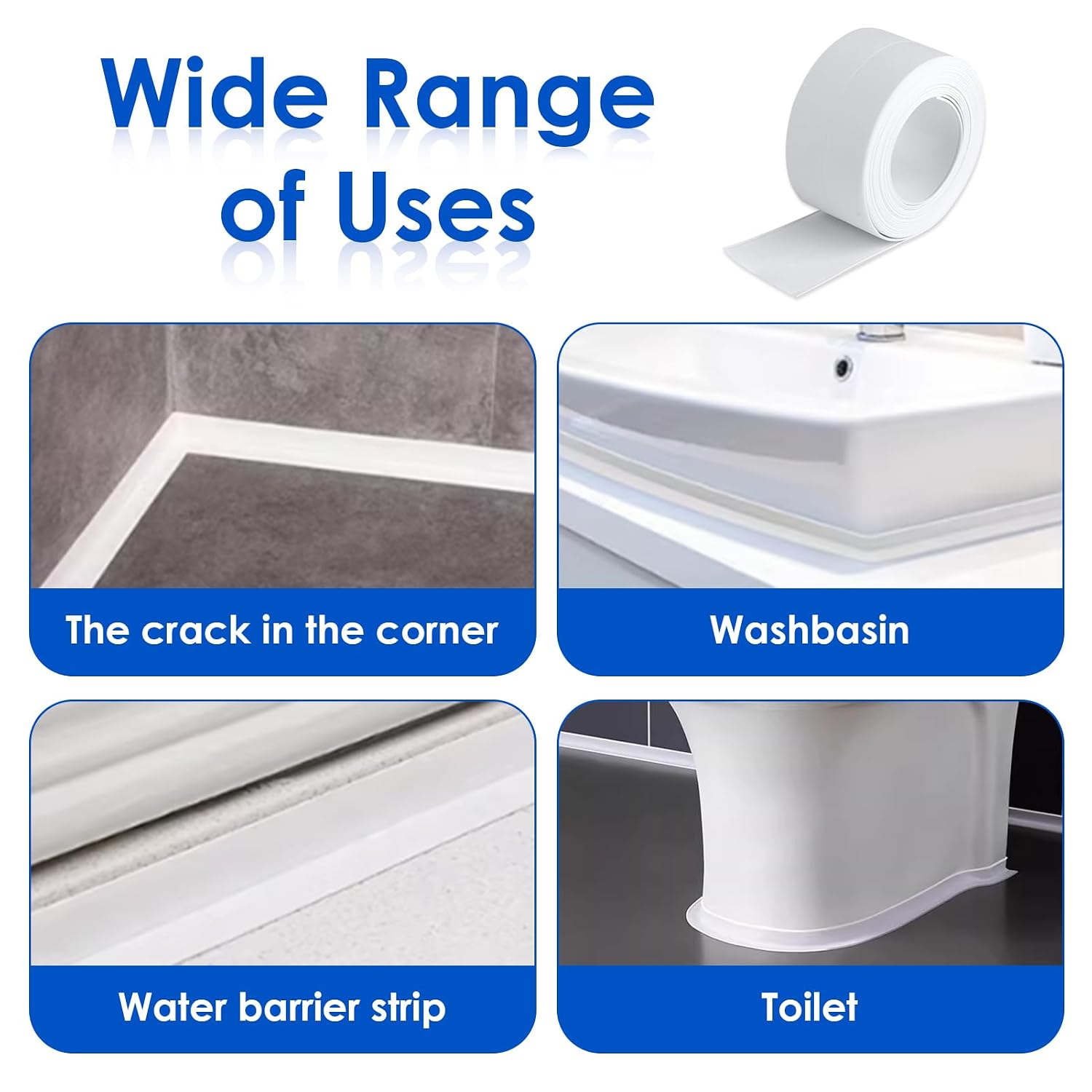 10.5FT Waterproof Caulk Strip, Adhesive White Sealing Tape for Bathroom Kitchen Wall Decor and Countertop Shower Wall Protector, Renter Friendly