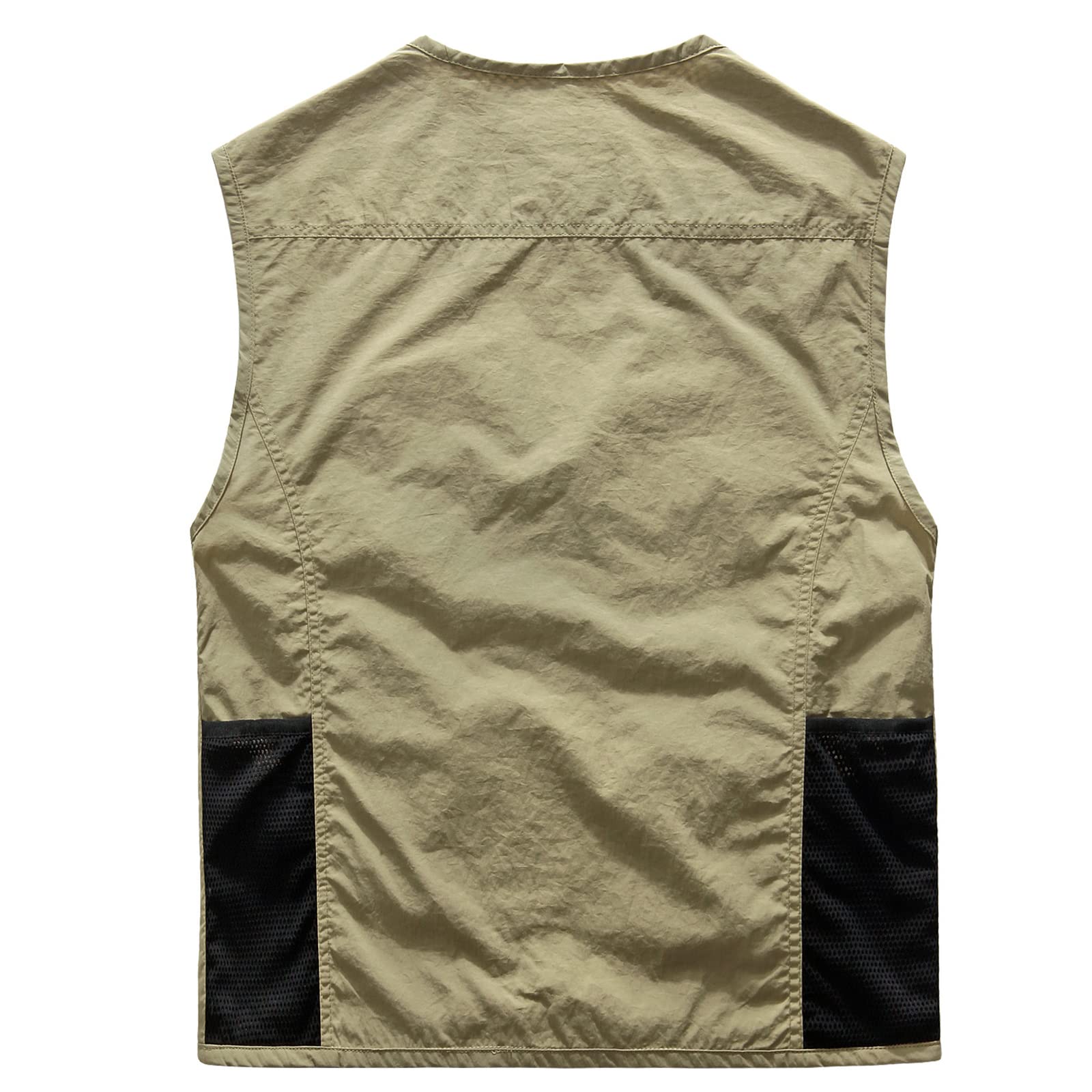 Songyi Męska kamizelka wędkarska, bawełniana, na polowanie, trekking, wędrówki, bez rękawów, z wieloma kieszeniami (rozmiar: XL, kolor: khaki)