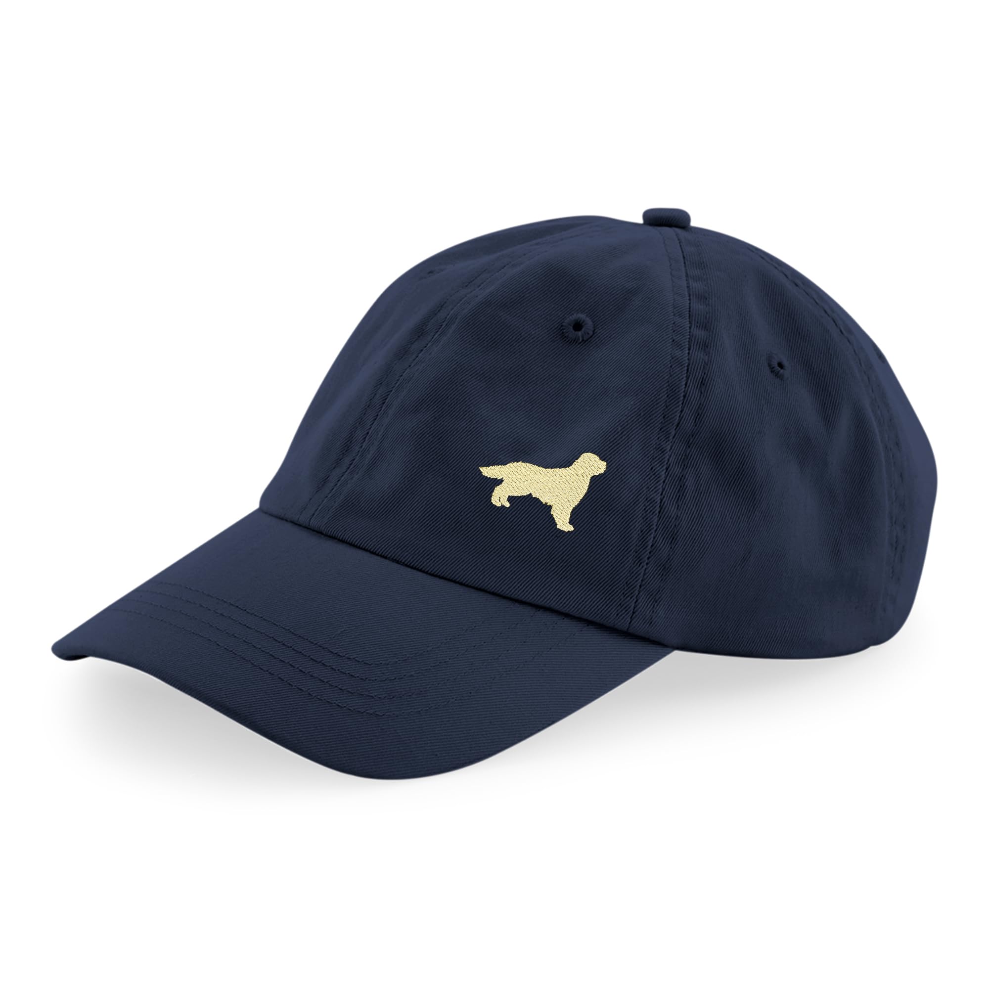 The House Of Dog: Golden Retriever Owner Gift. 100% Washed Chino Cotton Embroidered 6 Panel Unstructured Baseball Cap. Navy