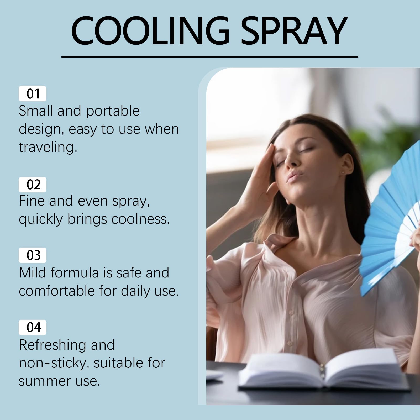 Chłodzący spray do twarzy i ciała – natychmiastowe chłodzenie i przyjemne uczucie – nieklejąca, nawilżająca formuła do podróży, aktywności na świeżym powietrzu, wędrówek, na kemping, plażę, basen (6