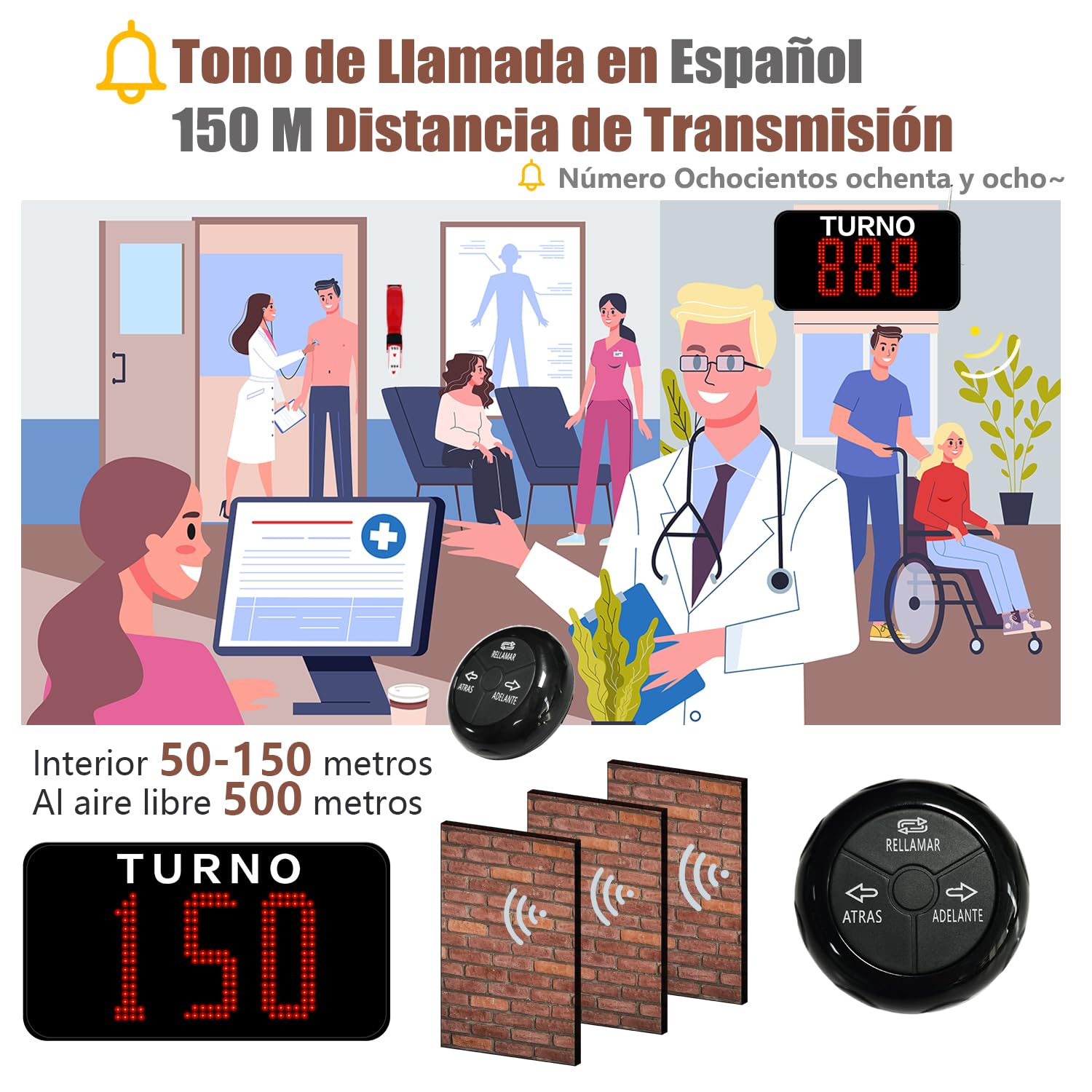 Pantalla Su Turno Digital en Español 3 Dígitos con Dispensador de Tickets