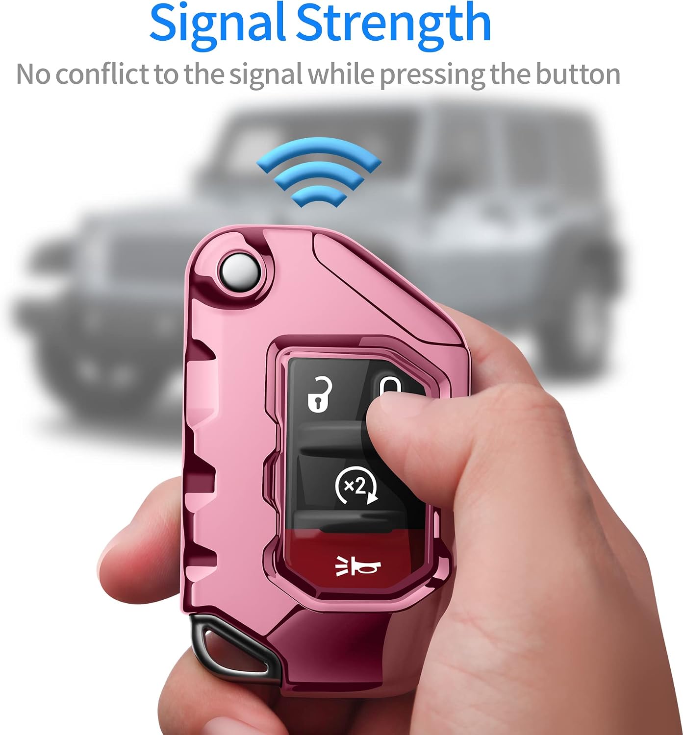 Tukellen for Jeep Key Fob Cover Premium Soft Full Protection Key Shell Key Case Compatible with 2020-2026 Gladiator JT Sahara JLU 2018-2026 Wrangler JL JLU Rubicon(Pink) image 5
