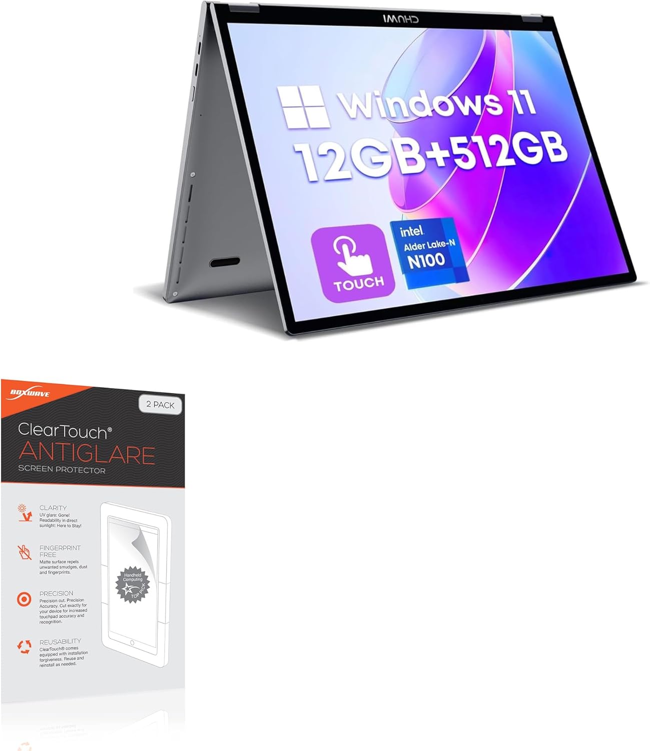 BoxWave Screen Protector Compatible with Chuwi MiniBook X N100 2-in-1 Touchscreen Laptop (10.51 in) - ClearTouch Anti-Glare (2-Pack), Anti-Fingerprint Matte Film Skin