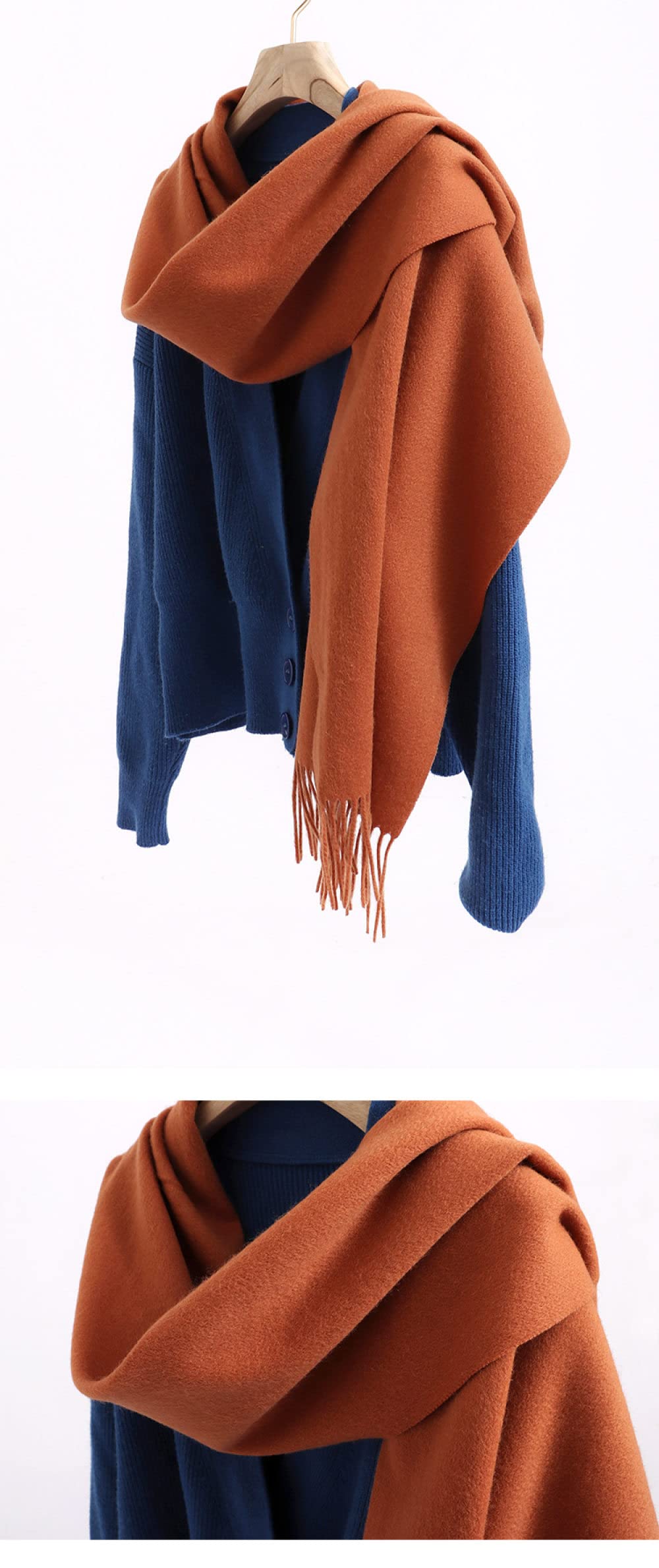 Schal Damen, Winterschals, Gebranntes Orange, Weicher, Warmer Schal, Dicke Decke, Einfarbig, Quaste, Kaschmir-Gefühl, Langer Schal, Großer Winterschal, Trendige Stola-Schals Für Frauen Und Mädchen
