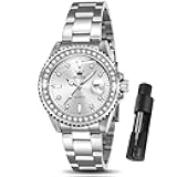 OLEVS Watches Women with Date Silver Stainless Steel Luxury Ladies Watches with Small Writs Diamond Watches for Women Waterproof Elegant Dress Quartz Analog Women's Wrist Watches Reloj de Mujer