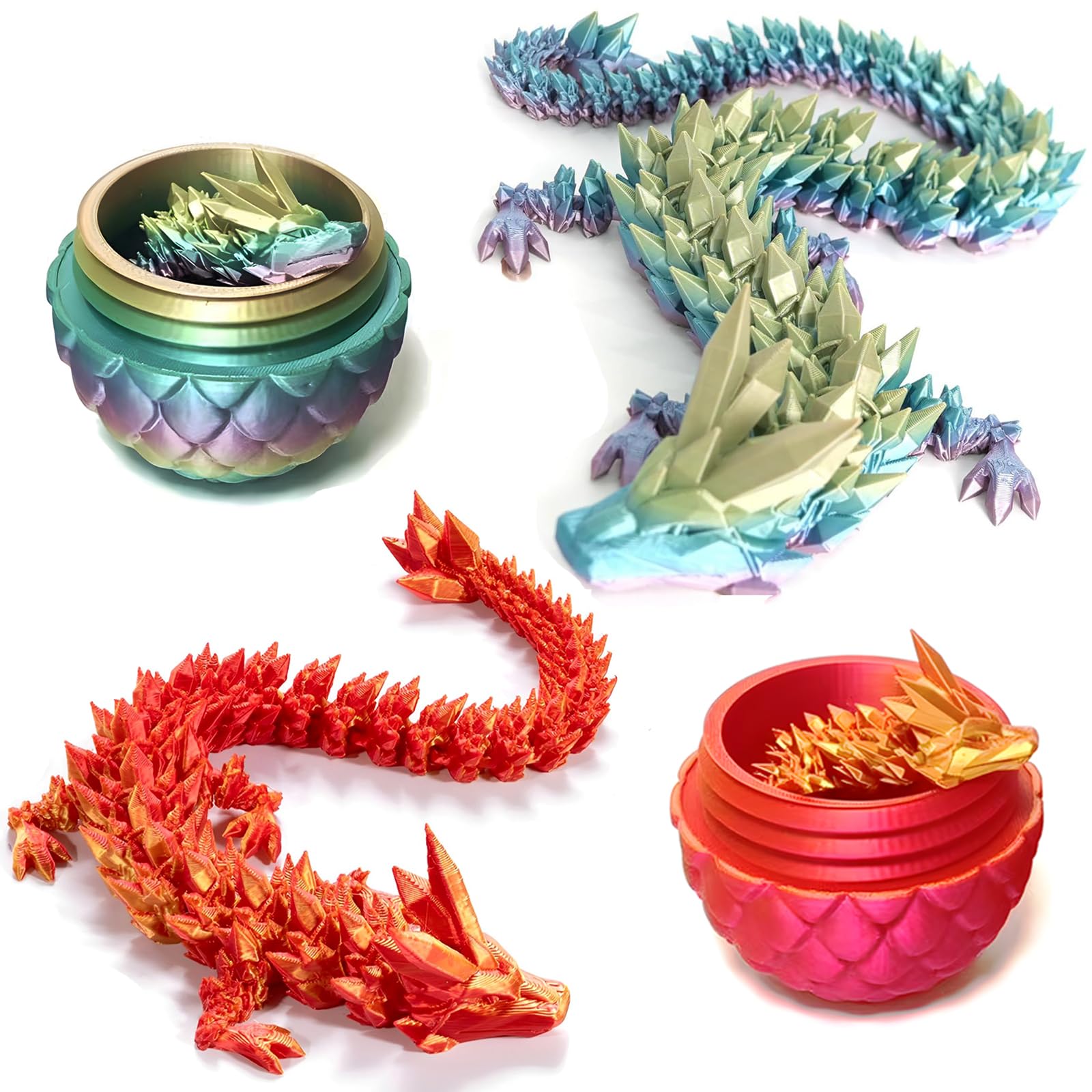 ZZXIAOJIE 3D Printed Dragon Egg Fidget Toys Mystery Crystal 3D Printed Animals Articulated Dragon Easter Eggs Gifts Home Desk Decor (2PCS.C)