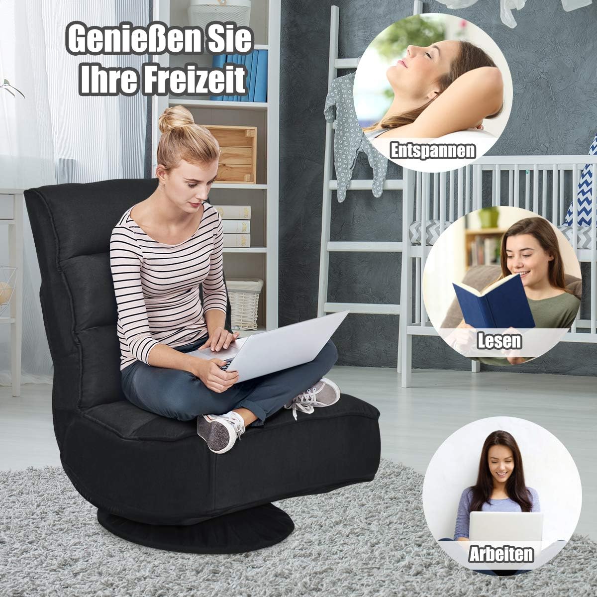 Vloerstoel Bruin Vloerstoel Gestoffeerd Met Verstelbare Rugleuning Linnen Bekleding Robuust Stalen Frame Ml Design