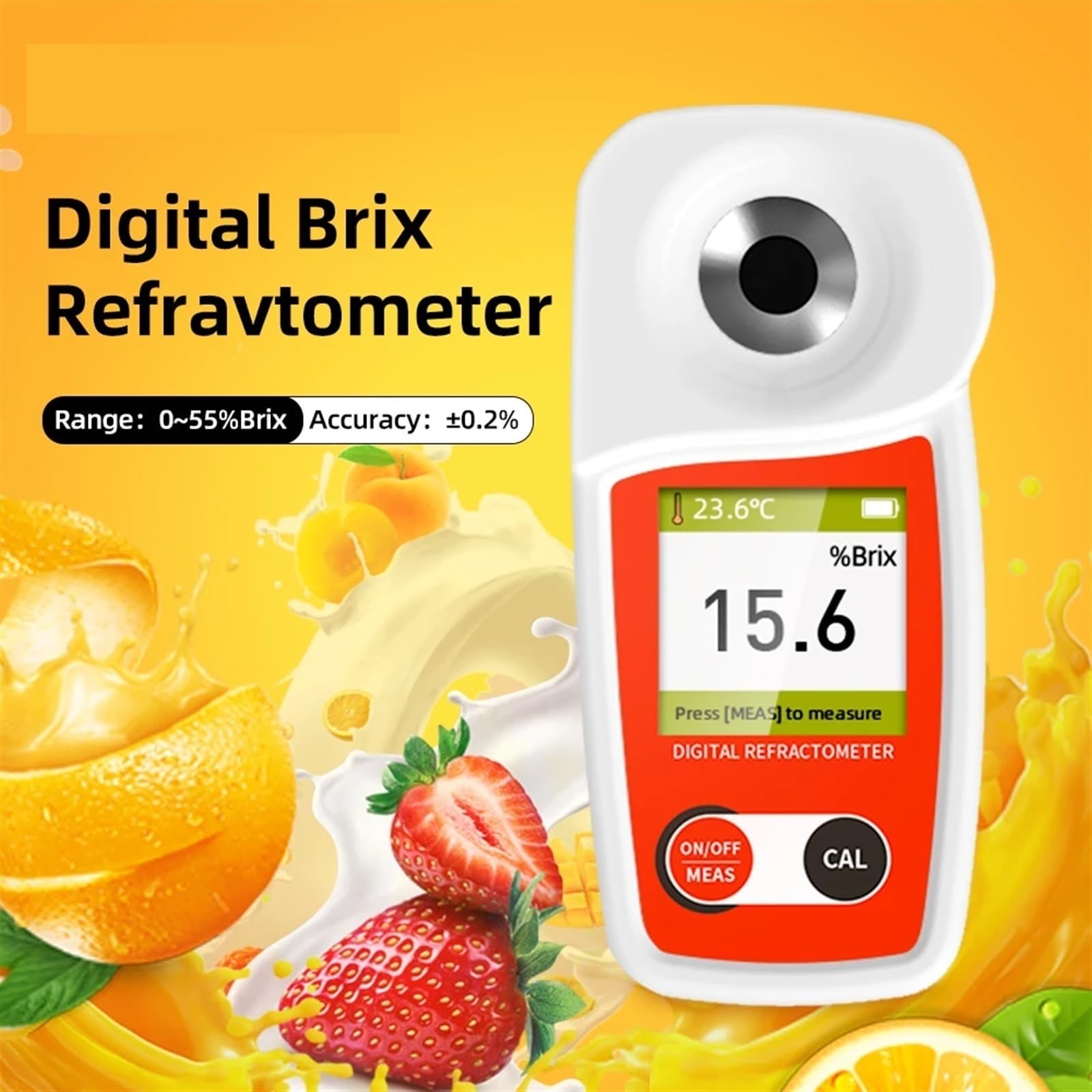 Refractómetro, Refractómetro digital de azúcar 0-55%, precisión de ±0,2% con compensación de temperatura for medir en bebidas de frutas
